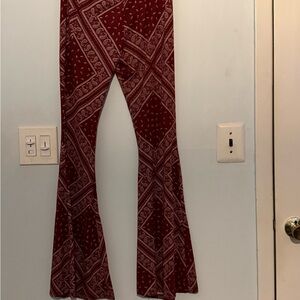 Paisley Boot Cut Flare Pants - Red